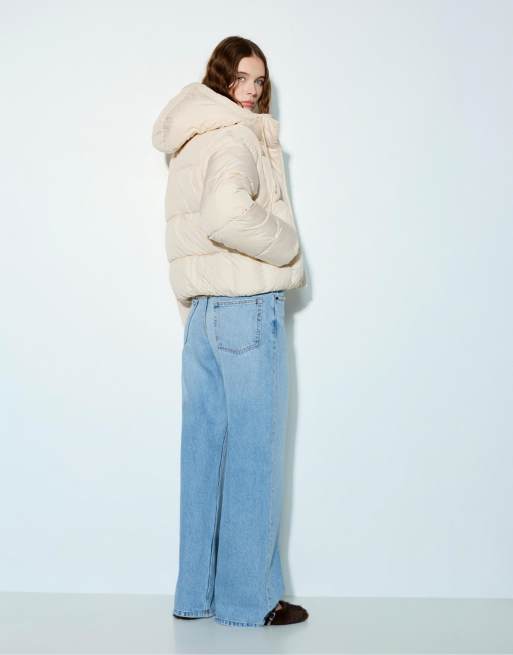 Pull&Bear – Beige, kort pufferjacka med huva, 2 av 4