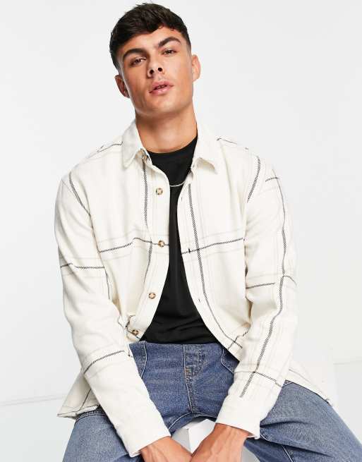 Pull&Bear – Beige- och vitrutig skjorta