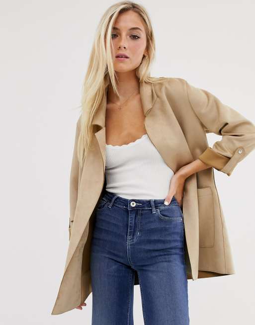 Pull&Bear – Beige överdragsjacka ac mockaimitation