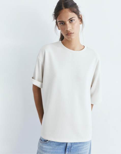 Pull&Bear - Beige oversized T-shirt med korte ærmer - view 1