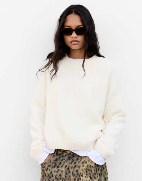 Pull&Bear - Beige oversized trøje i chenille - view 1