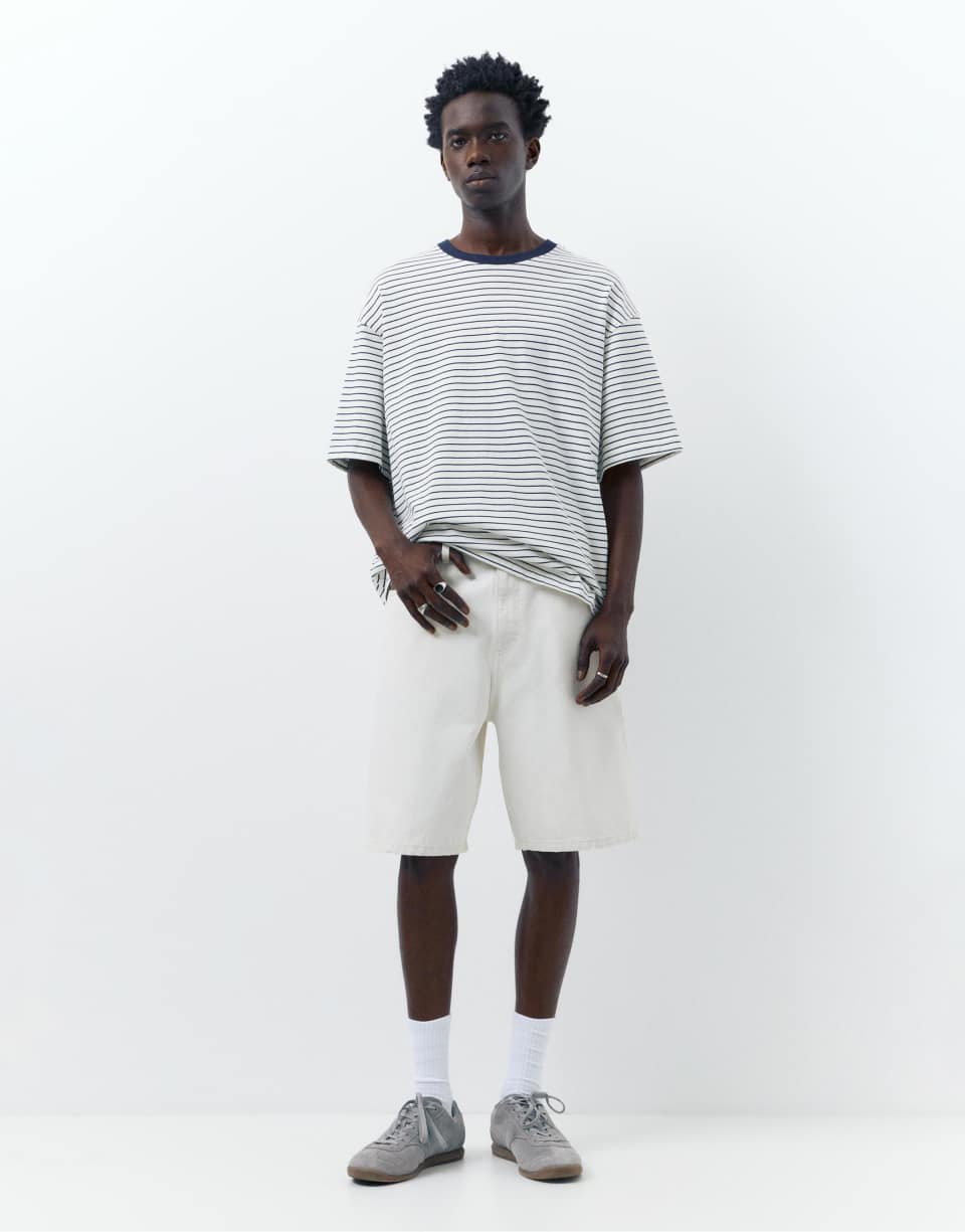 Beige denim bermuda shorts