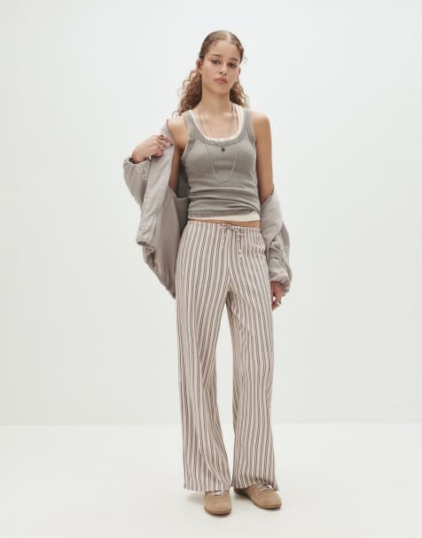 Pull&Bear – Beige, randiga, rustika byxor - view 1