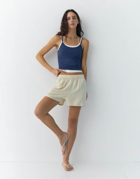Pull&Bear – Beige shorts i linnemix - view 1
