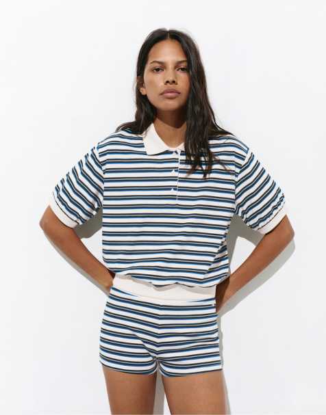 Pull&Bear – Beige shorts med ränder - view 1
