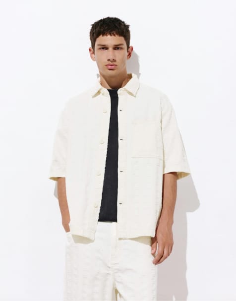 Pull&Bear – Beige skjorta i jacquard - view 1
