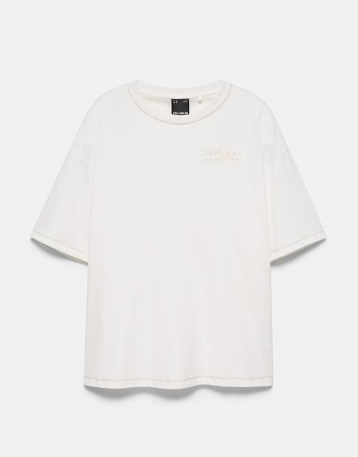 Pull&Bear – Beige skjorta med broderade grafik, 5 av 7