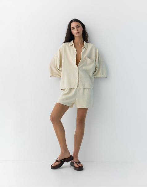 Pull&Bear - Beige sæt i hør - view 1