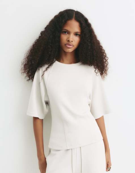 Pull&Bear - Beige sweatshirt med korte ærmer - view 1