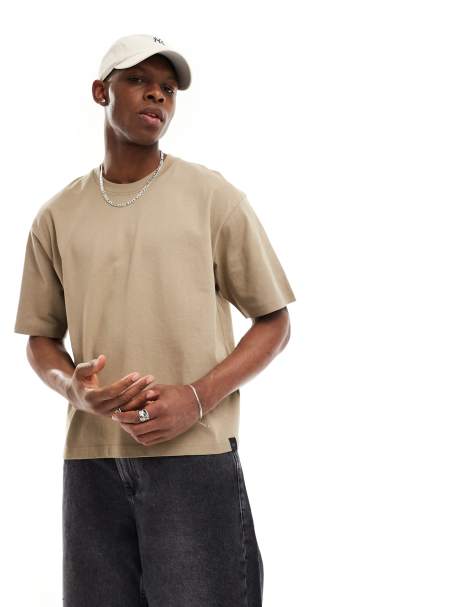 Pull&Bear – Beige t-shirt med boxig passform - view 1