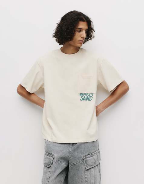 Pull&Bear Beige t-shirt with pocket in off white