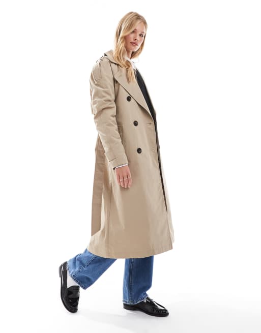 Pull&Bear - Beige trenchcoat med bælte