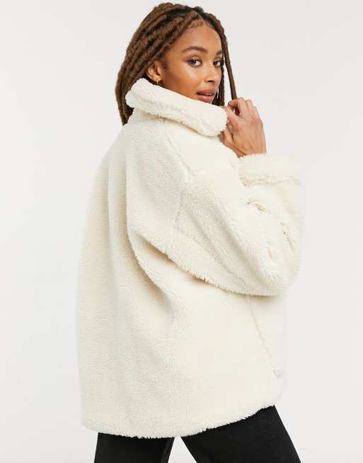 Pull&Bear - Beige trucker-jakke i imiteret lammeskind, 2 af 4