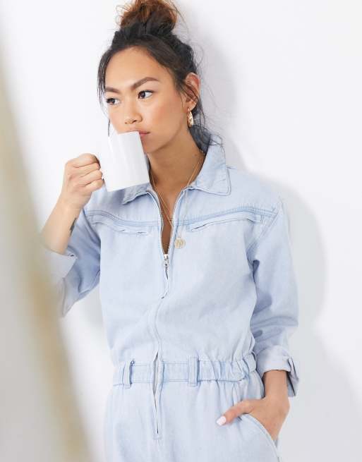 Pull&Bear – Błękitny kombinezon z zamkiem