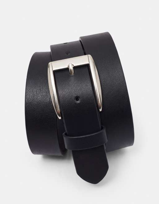 Pull&Bear Belt with a bevelled buckle in black, 3 of 3