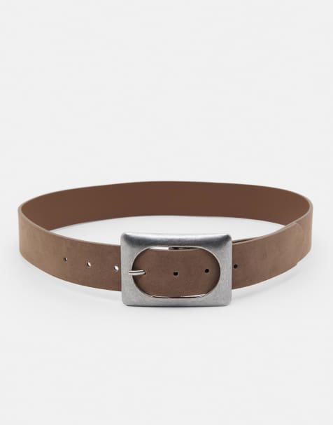 Pull&Bear Belt with large buckle in brown - view 1