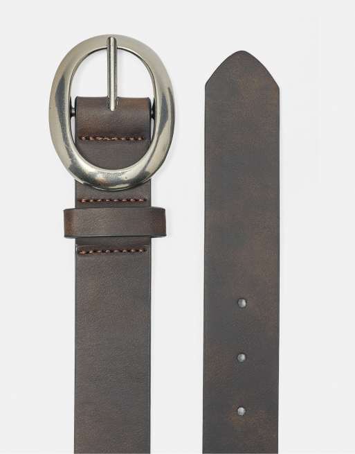 Pull&Bear Belt with round buckle in brown, 2 of 3