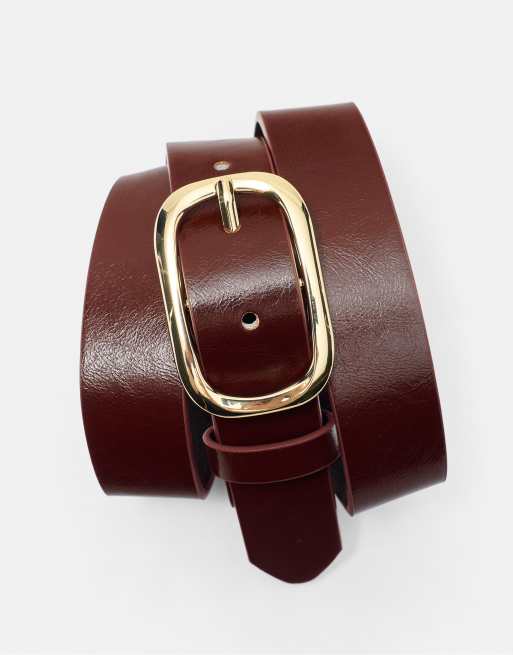 Pull&Bear Belt with slim buckle in brown, 4 of 4