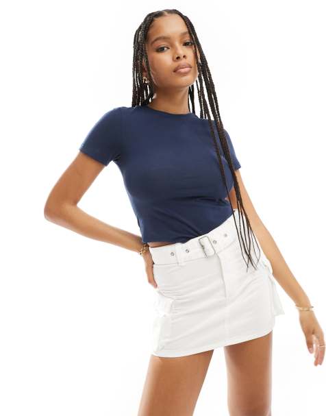 Pull&Bear belted cargo mini skirt in white - view 1