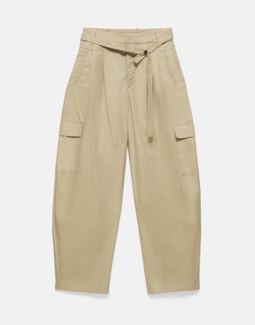 Pull&Bear Belted cargo trousers in camel, 4 of 7