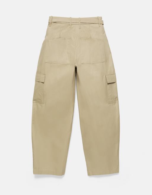 Pull&Bear Belted cargo trousers in camel, 6 of 7