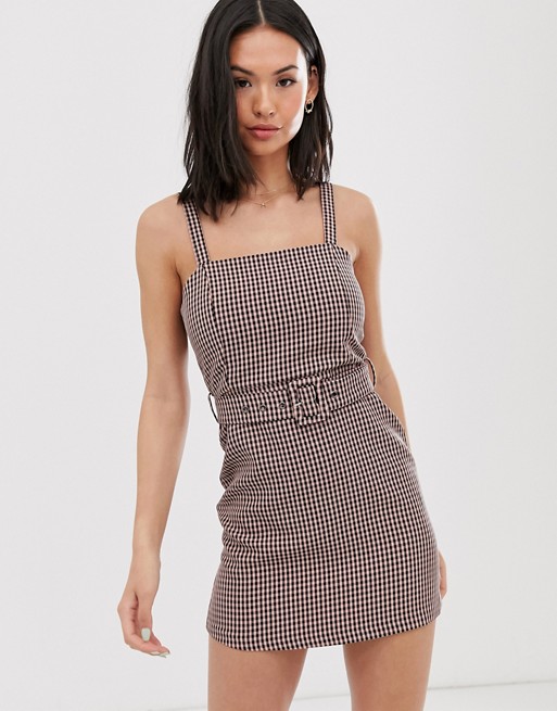 Pull&Bear belted dress in pink gingham
