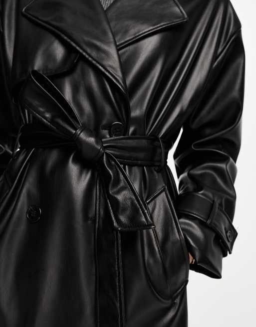 Faux leather trench coat - pull&bear