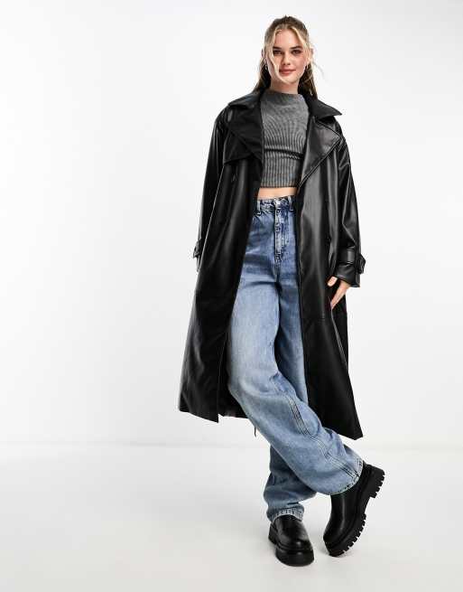 Faux leather trench coat - pull&bear