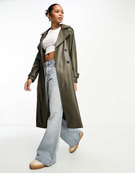 Olive green 2024 trench coat womens