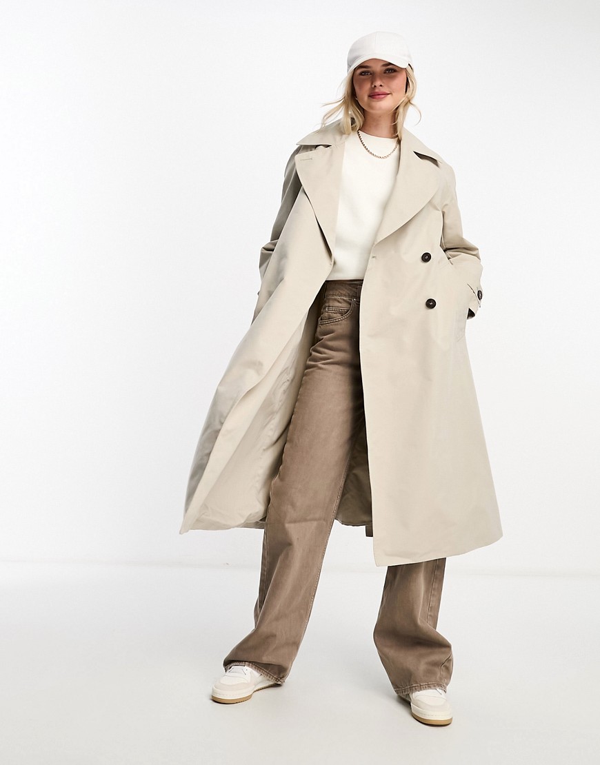 Pull & Bear belted oversized trench coat in stone-Neutral