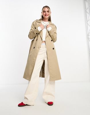 Pull&Bear belted trench coat in camel