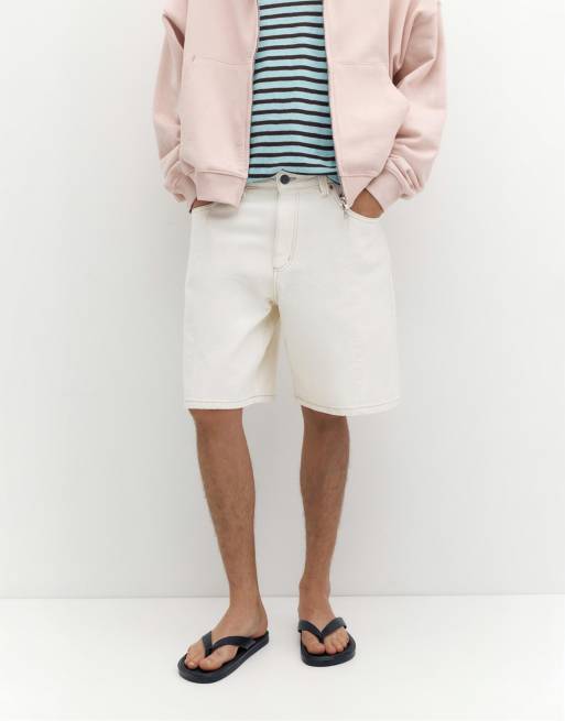 Pull&Bear - Bermuda ampi e comodi in denim bianco, 4 di 4