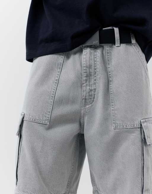 Pull&Bear - Bermuda baggy cargo - Gris pâle, 3 de 4
