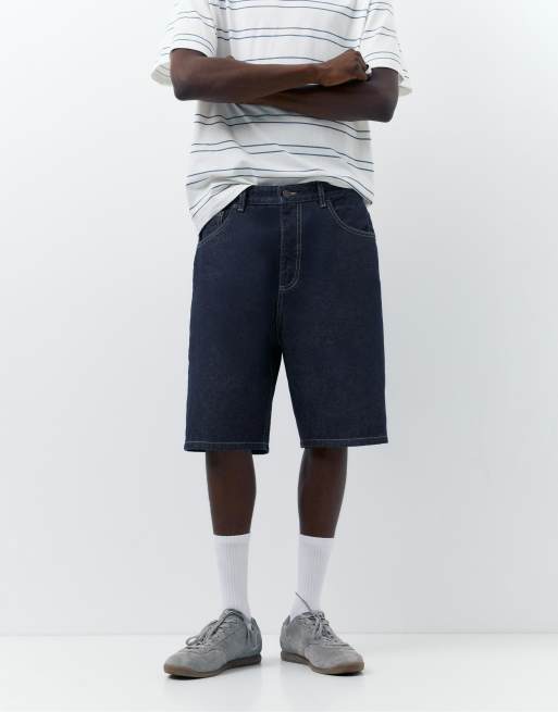 Pull&Bear - Bermuda baggy en jean - Bleu marine, 4 de 4