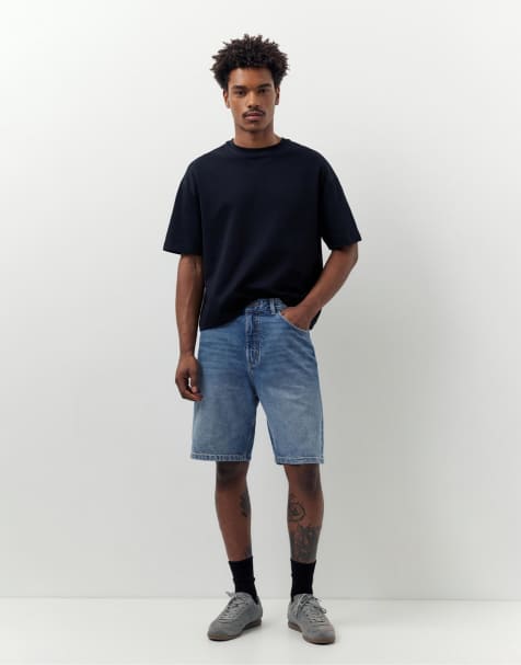 Pull&Bear - Bermuda baggy en jean - Bleu moyen - view 1