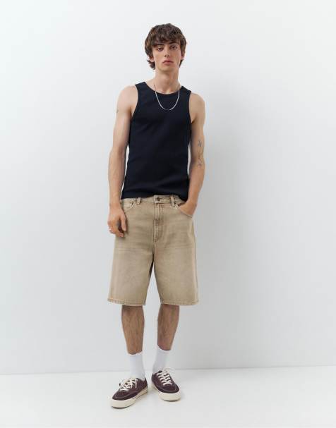 Pull&Bear - Bermuda baggy en jean - Écru moyen - view 1