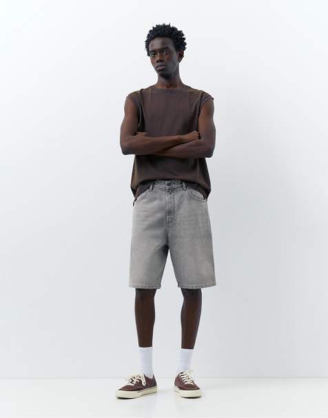 Pull&Bear - Bermuda baggy en jean - Gris foncé - view 1