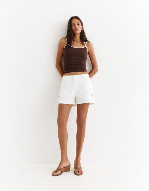 Pull&Bear - Bermuda cargo comodi bianchi, 4 di 4