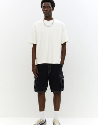 Pull & Bear - Bermuda cargo en jean - Noir