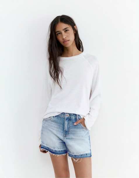 Pull&Bear - Bermuda classique en jean effet patchwork - Bleu moyen - view 1