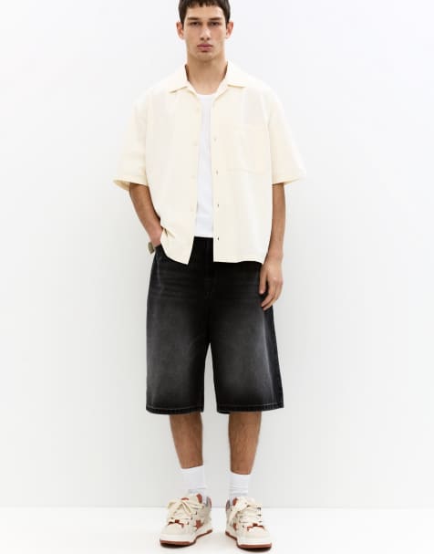 Pull&Bear - Bermuda coupe skateur - Noir délavé - view 1