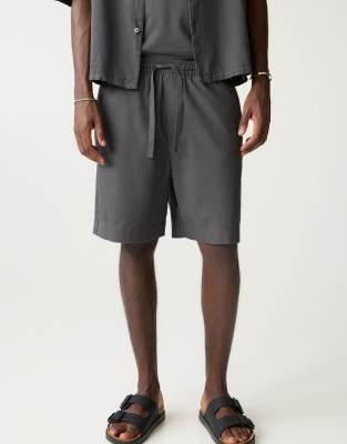 Pull & Bear - Bermuda de sport en lin mélangé - Gris anthracite