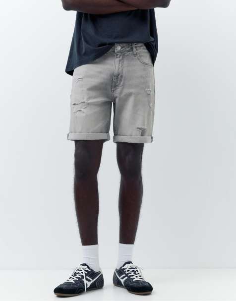 Pull&Bear - Bermuda déchiré en jean - Gris foncé - view 1