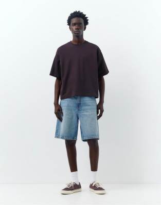 Pull & Bear - Bermuda décontracté coupe baggy en jean - Bleu verdâtre