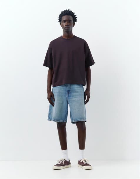 Pull&Bear - Bermuda décontracté coupe baggy en jean - Bleu verdâtre - view 1