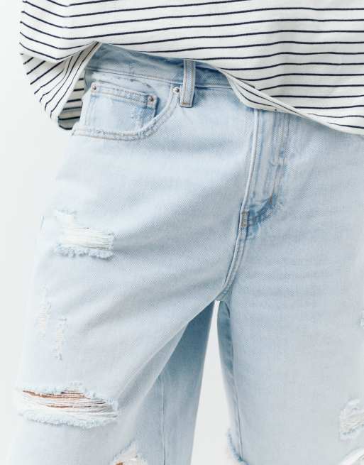 Pull&Bear - Bermuda droit en jean - Bleu pâle, 2 de 4