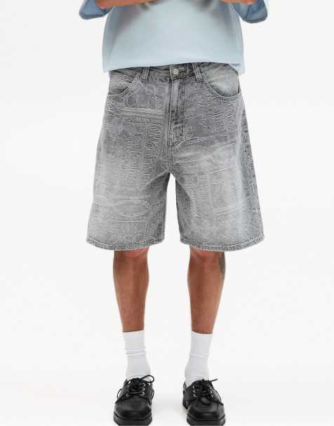 Pull&Bear - Bermuda en denim à motif jacquard - Gris pâle - view 1