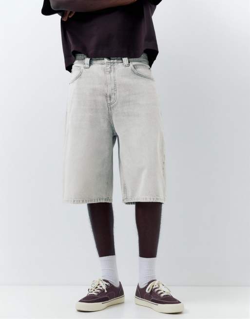 Pull&Bear - Bermuda en denim style skateur - Gris pâle, 3 de 4
