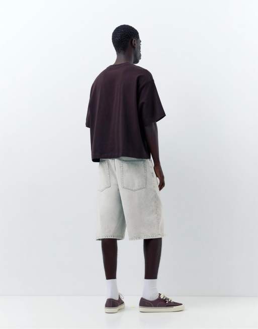 Pull&Bear - Bermuda en denim style skateur - Gris pâle, 4 de 4