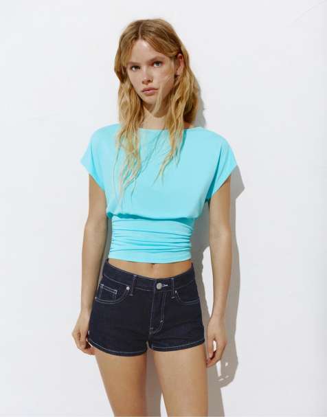 Pull&Bear - Bermuda en jean à taille basse - Bleu marine - view 1